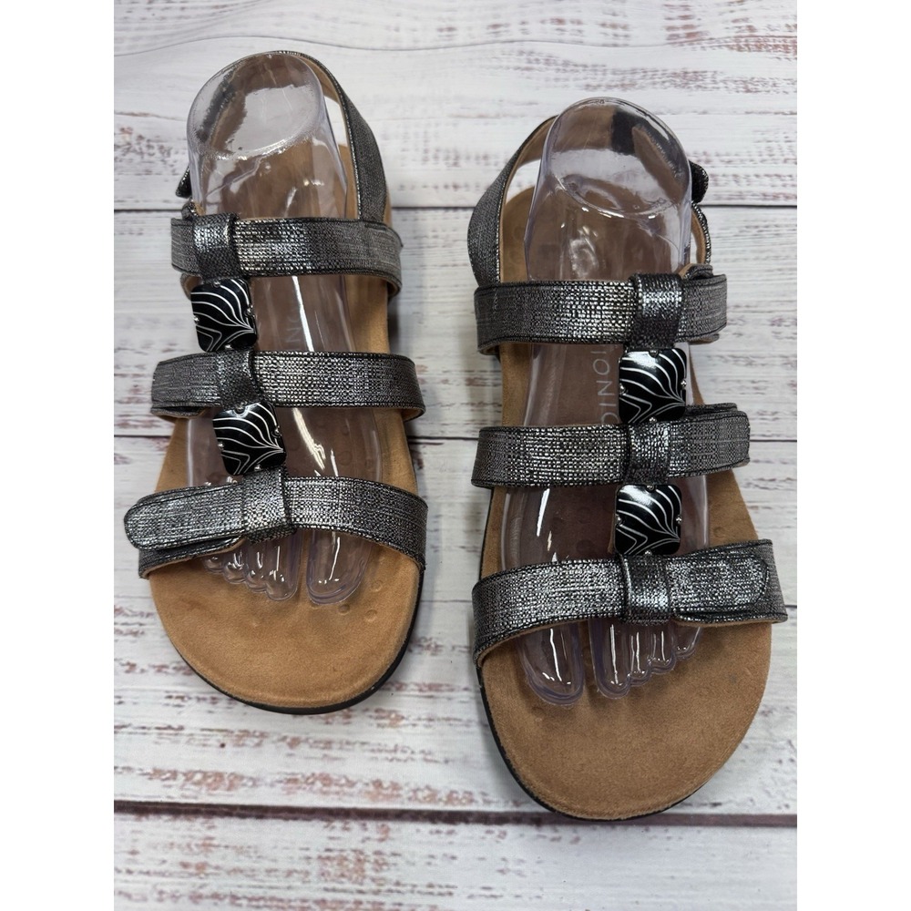 Vionic Womens Amber‎ Metallic Silver Patent T-Strap Sandals Shoes 10 Medium